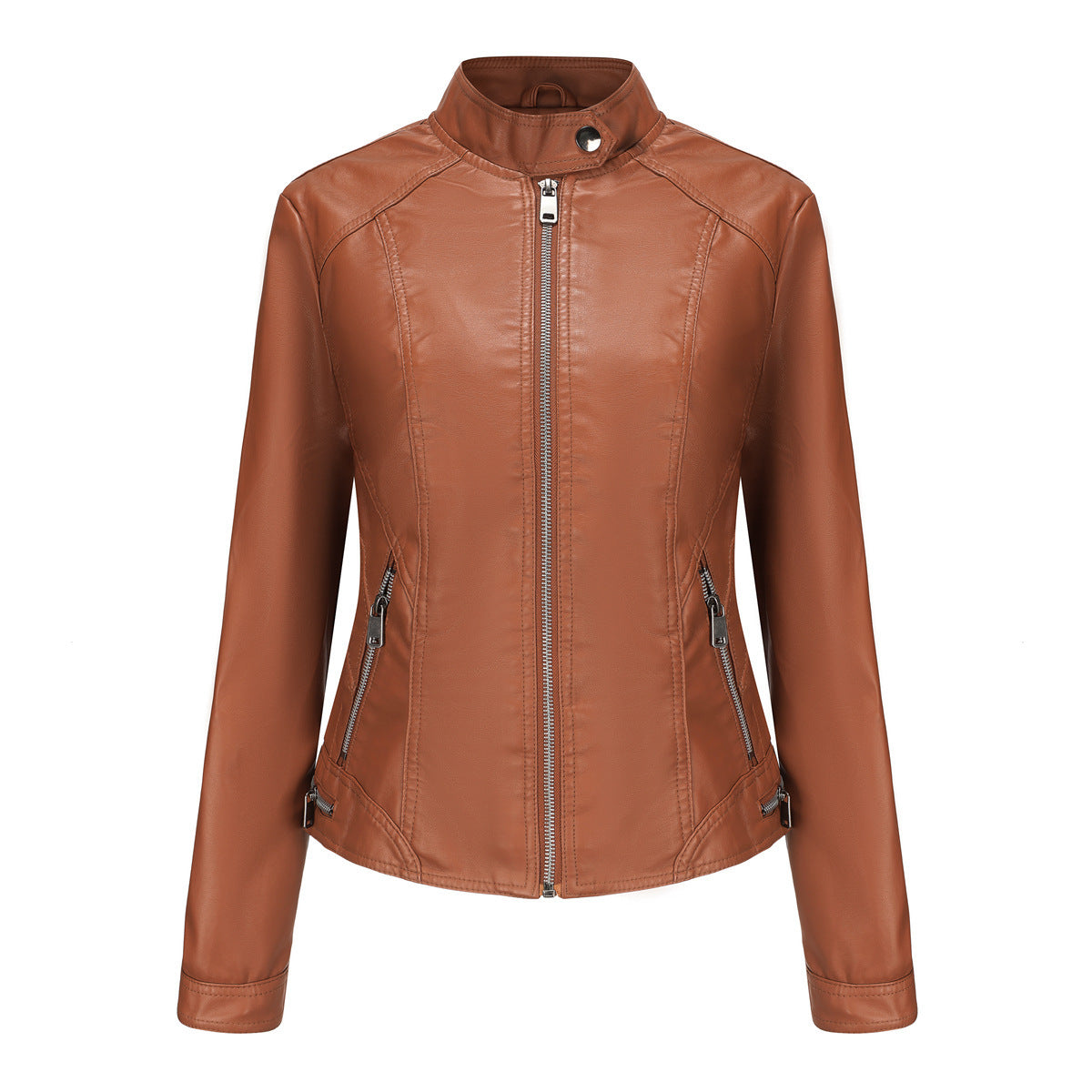 Stylish Faux Leather Moto Jacket with Zipper Detail for Spring Autumn