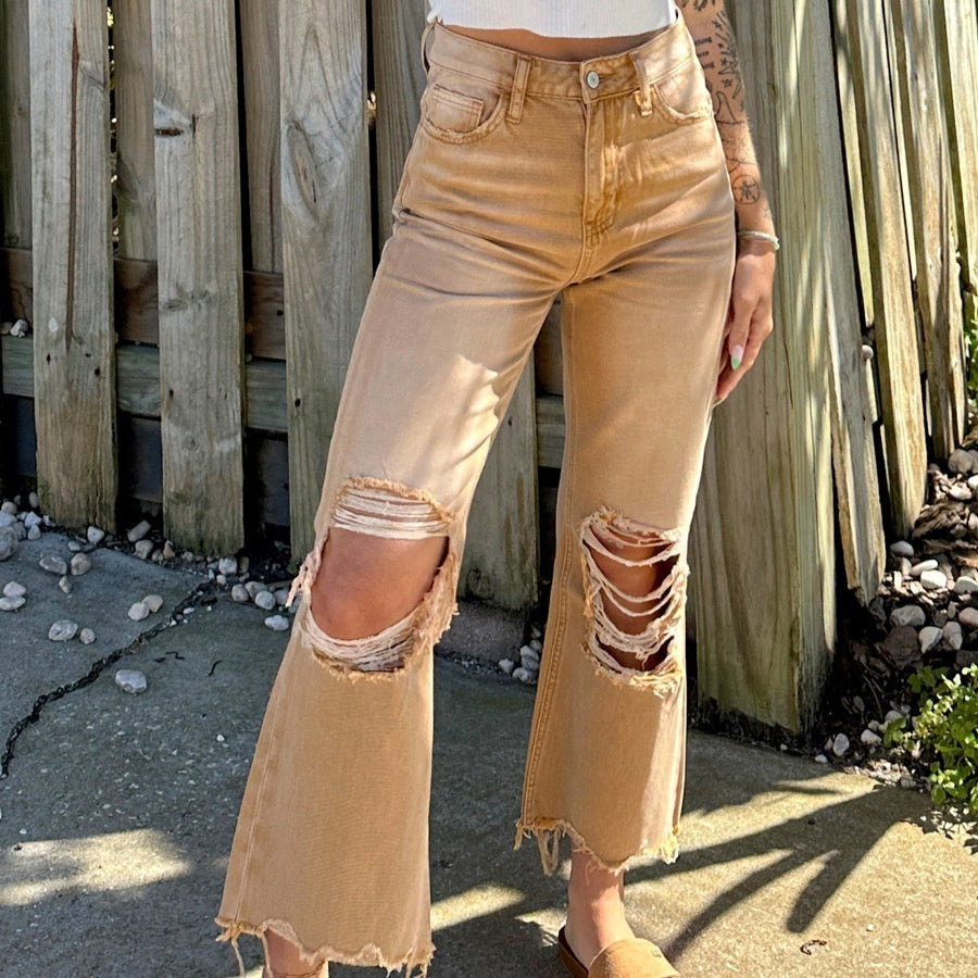 Rebel High-Waist Ripped Crop Jeans