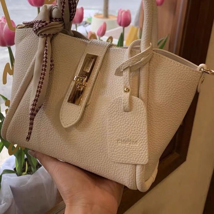 Chic Litchi Pattern Faux Leather Tote Bag with Silk Scarf