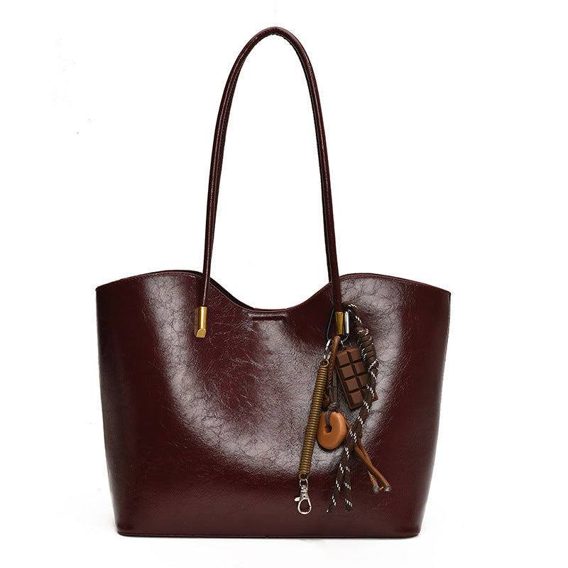 Retro PU Large Capacity Tote Bag - Stylish Shoulder Handbag
