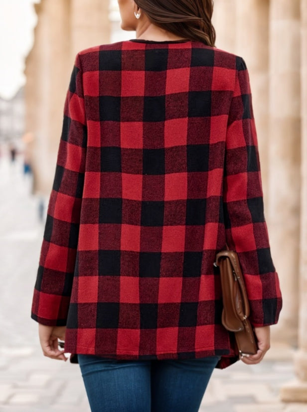 Everly Plaid Drape Front Cardigan Coat