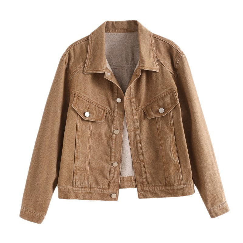 Vintage Inspired Loose Fit Denim Jacket Coat with Button Front