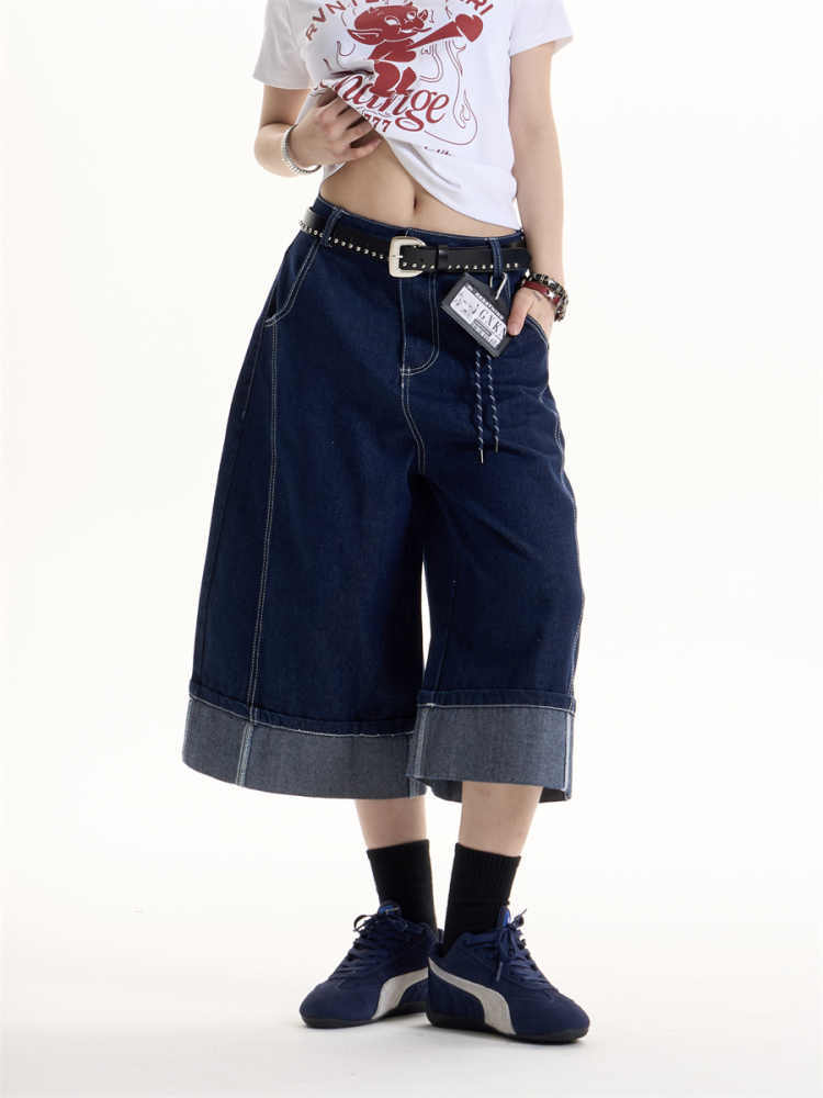 Cityscape Cuffed Wide-Leg Denim Jeans