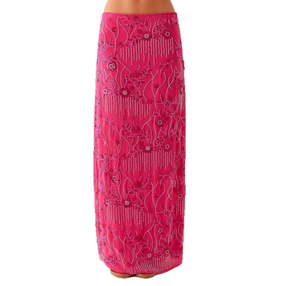 Sparkling Sequined Embroidered Maxi Skirt for Evening Occasions and Parties