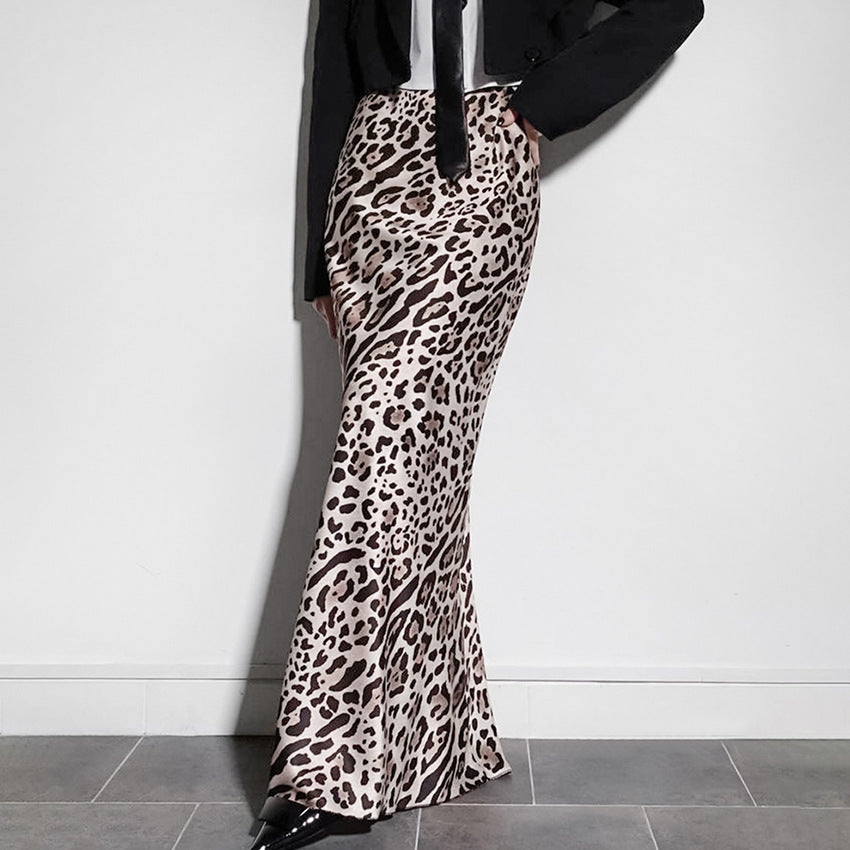 Sleek Leopard Print High Waist Fishtail Maxi Skirt for Evening Occasions