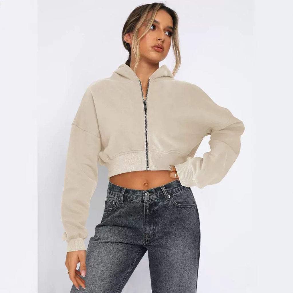 Cozy Fleece Cropped Zip Up Hoodie for Everyday Comfort