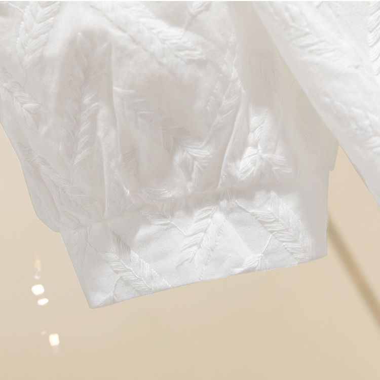 Chic Cotton Embroidered Puff Sleeve Blouse - V-Neck Ladies Top