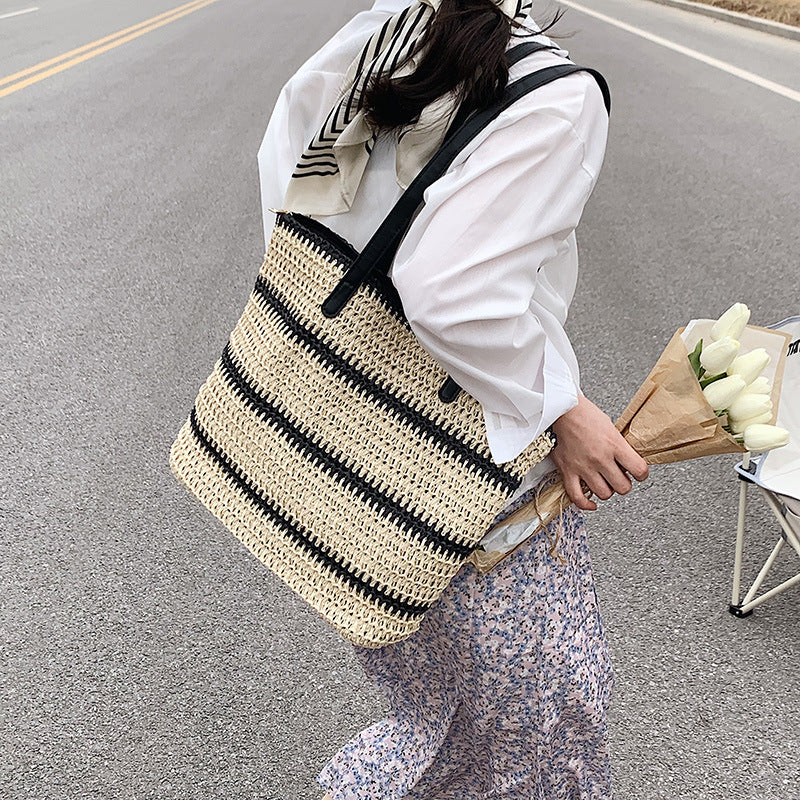 Striped Summer Straw Tote Bag - Hippie Boheme