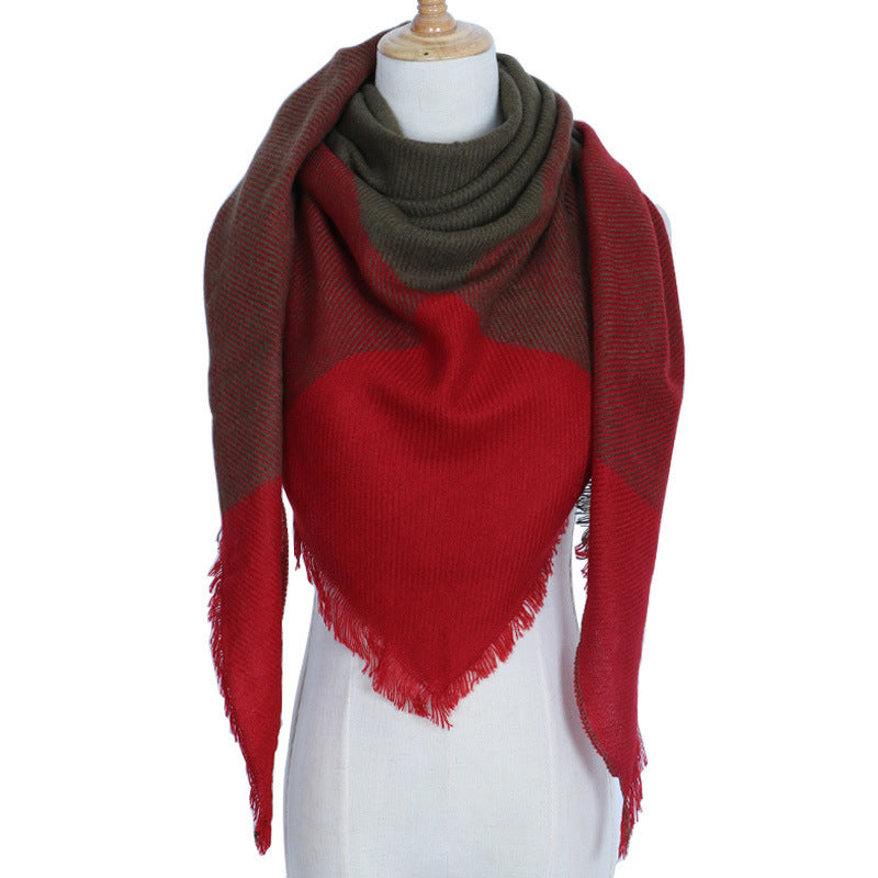 Cozy Plaid Triangle Shawl Scarf