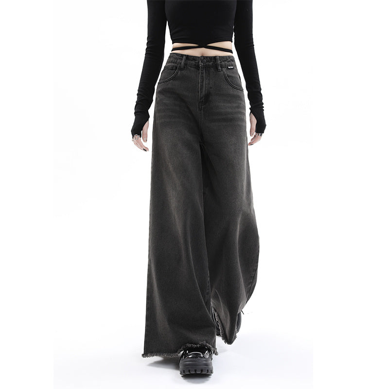 Women's High Waist Wide Leg Jeans - Retro Raw Hem Style