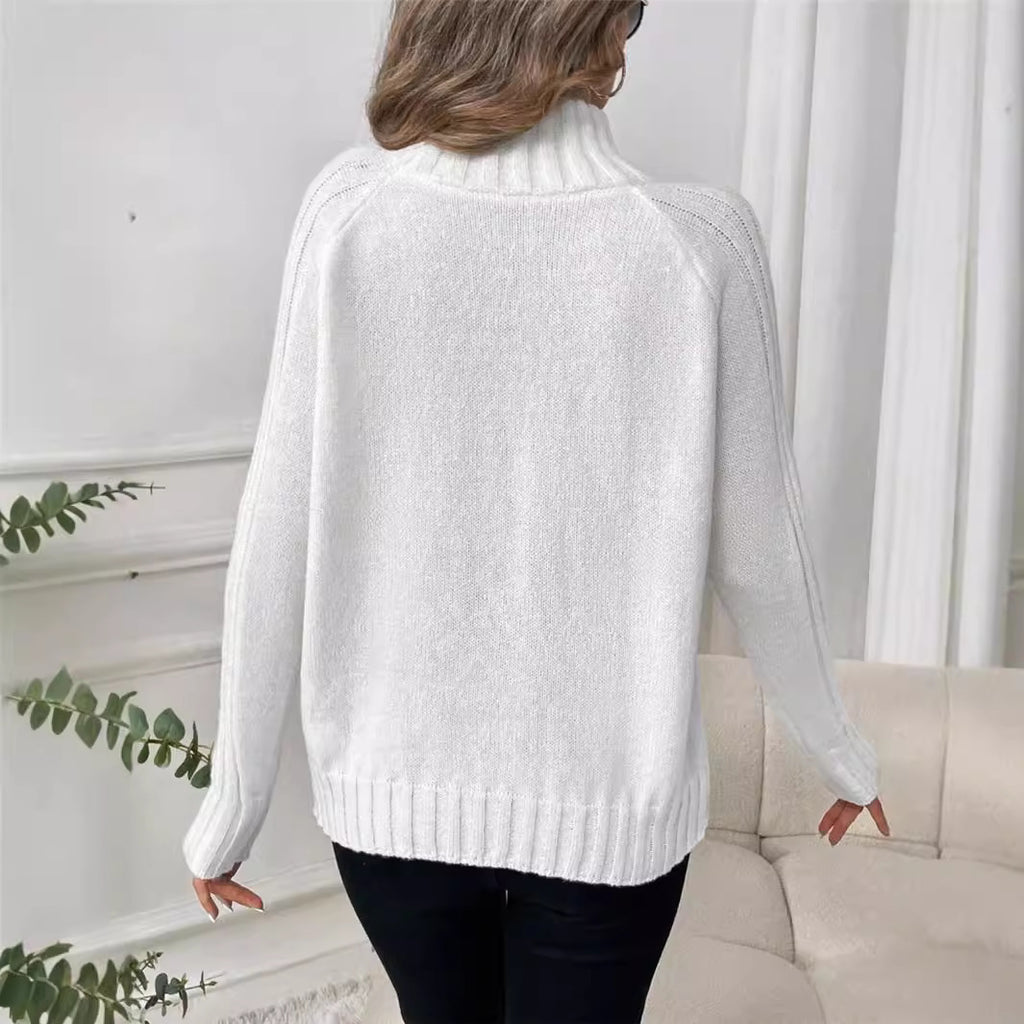 Cozy Knit Turtleneck Pullover Sweater with Elegant Raglan Long Sleeves for Autumn and Winter