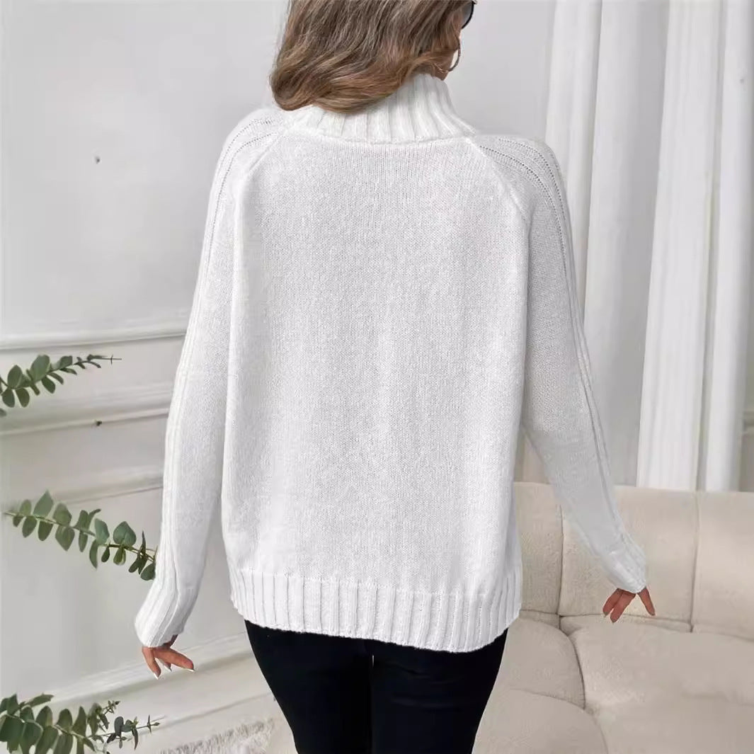 Cozy Knit Turtleneck Pullover Sweater with Elegant Raglan Long Sleeves for Autumn and Winter