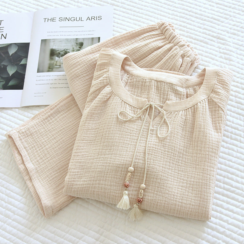 Comfortable Women's Pure Cotton Tassel Detail Home Wear Pajama Suit