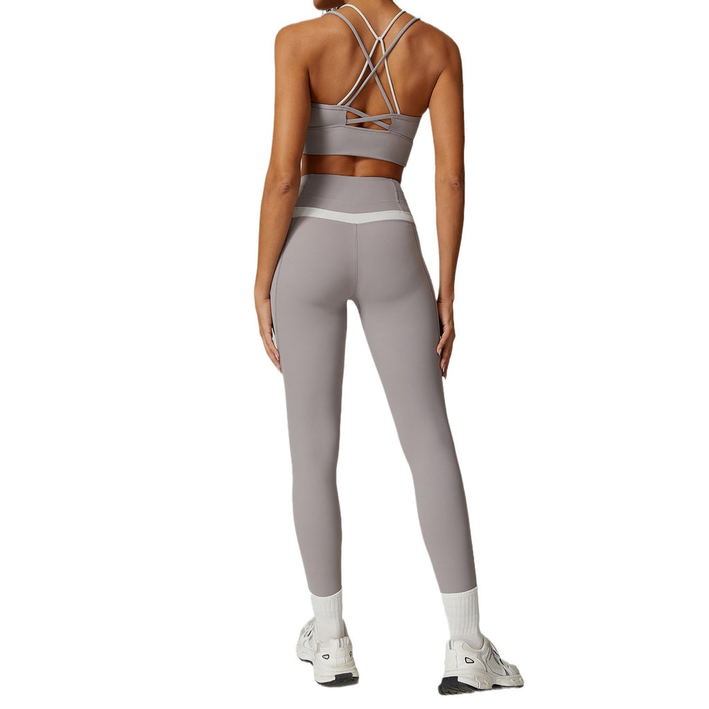 Dynamic Color Block Sports Bra and High Waist Crossover Yoga Leggings