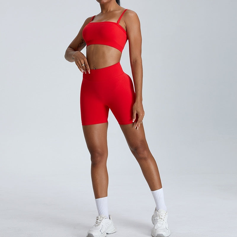 Effortless Seamless Workout Set with High Waisted Leggings and Strappy Sports Bra