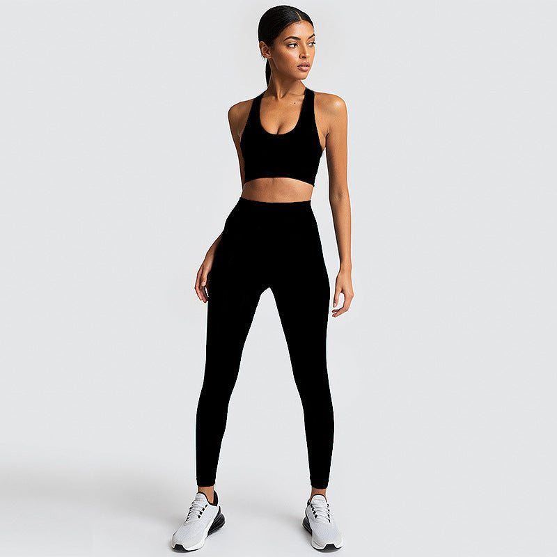 Seamless Ribbed Athletic Sports Bra and High Waist Leggings Set for Women