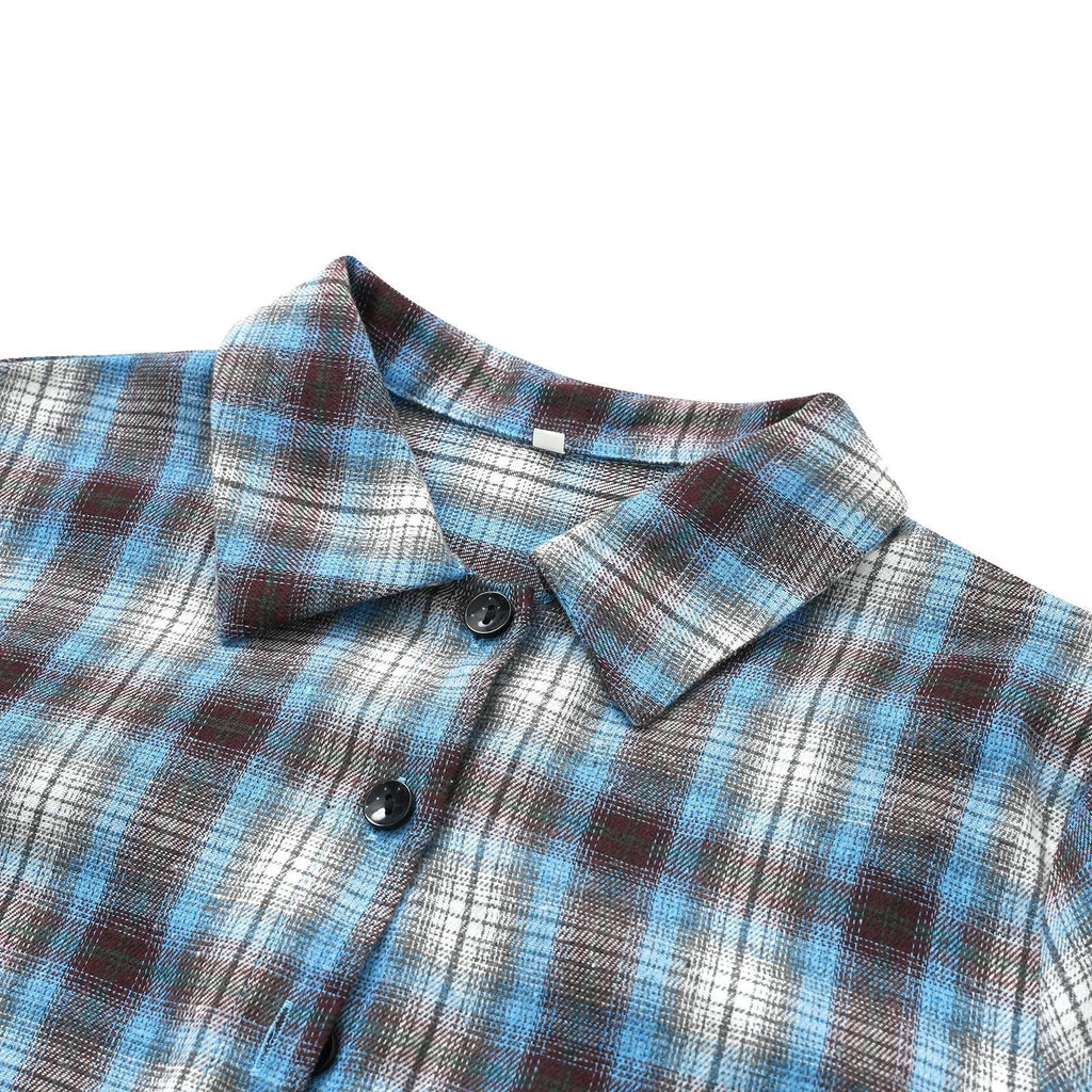 Effortless Long Sleeve Plaid Button Down Shirt Dress with Tie Waist