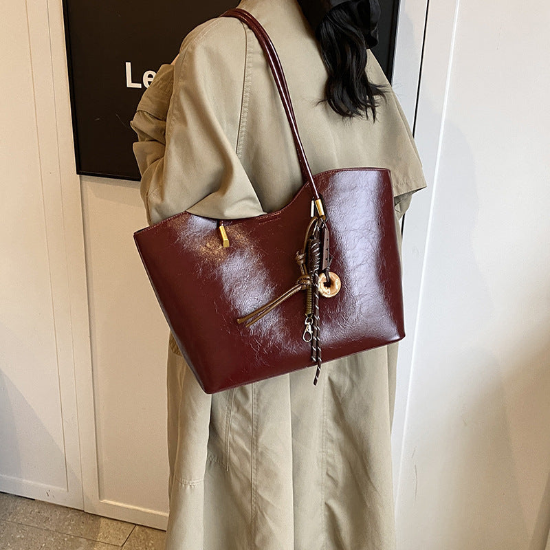 Retro PU Large Capacity Tote Bag - Stylish Shoulder Handbag