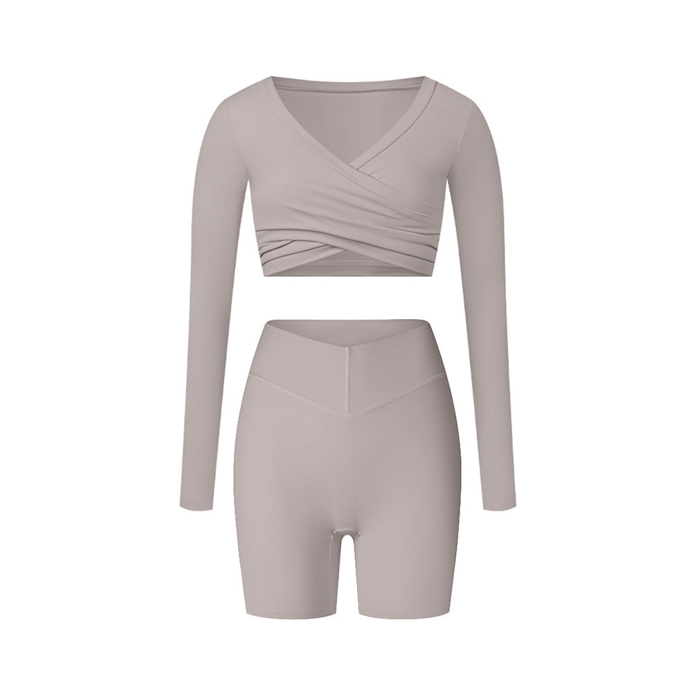 Brushed Performance Long Sleeve Crop Top and Leggings Yoga Activewear Set