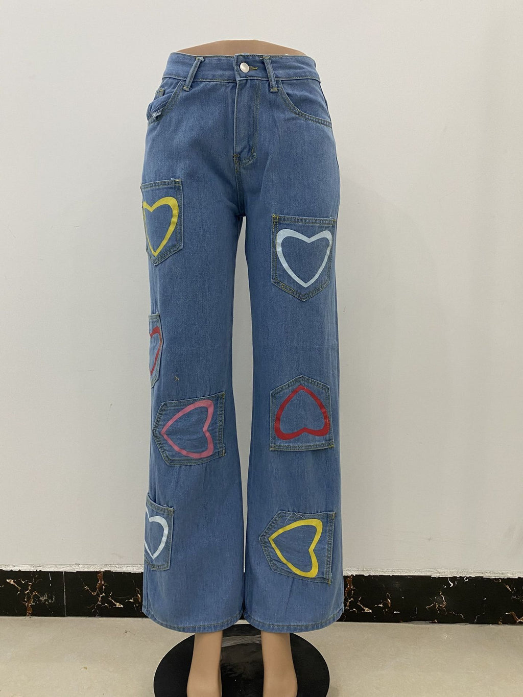Women's Baggy Heart Patch Jeans