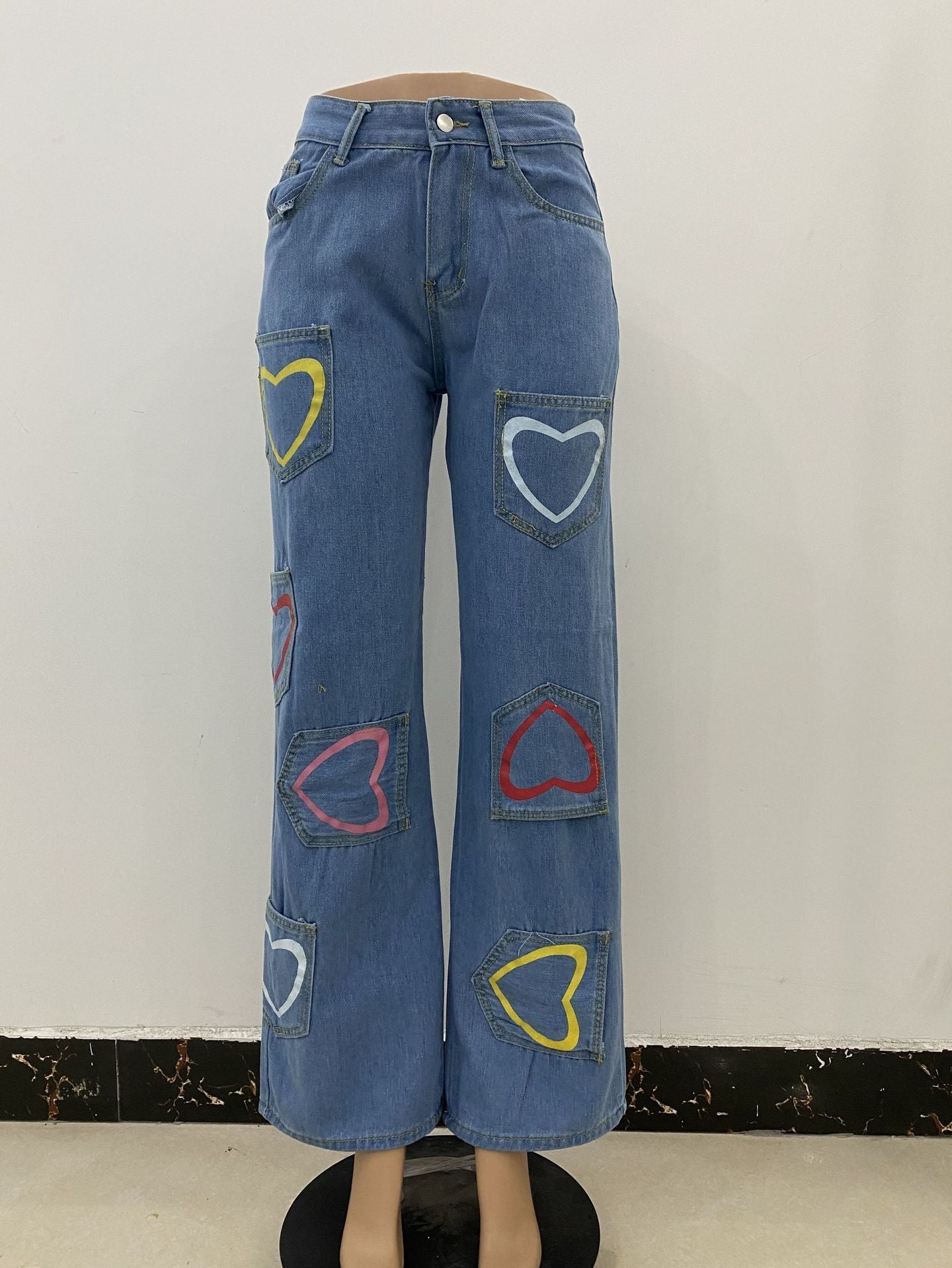 Women's Baggy Heart Patch Jeans