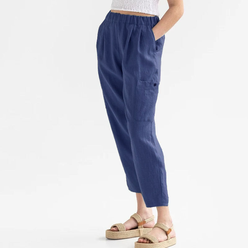 Women's Loose High Waist Cotton Linen Casual Pants with Pockets