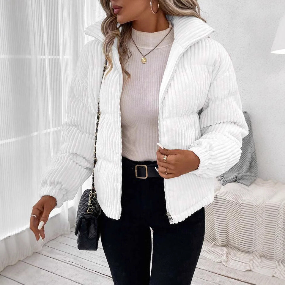 Cozy Thickened Corduroy Cotton Puffer Jacket for Winter Style