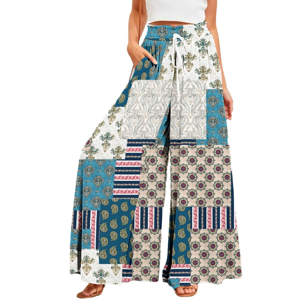 Bohemian Printed Wide Leg Hemp Culottes - Relaxed Fit