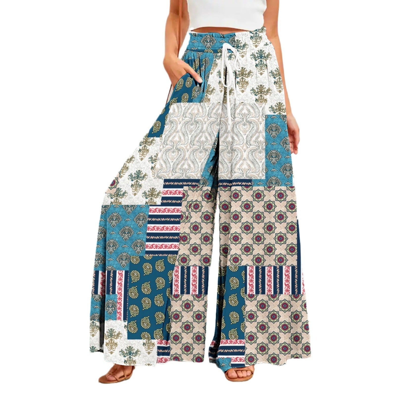 Bohemian Printed Wide Leg Hemp Culottes - Relaxed Fit