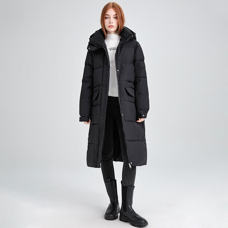 Warm Oversized Quilted Mid Length Winter Puffer Jacket with Hood