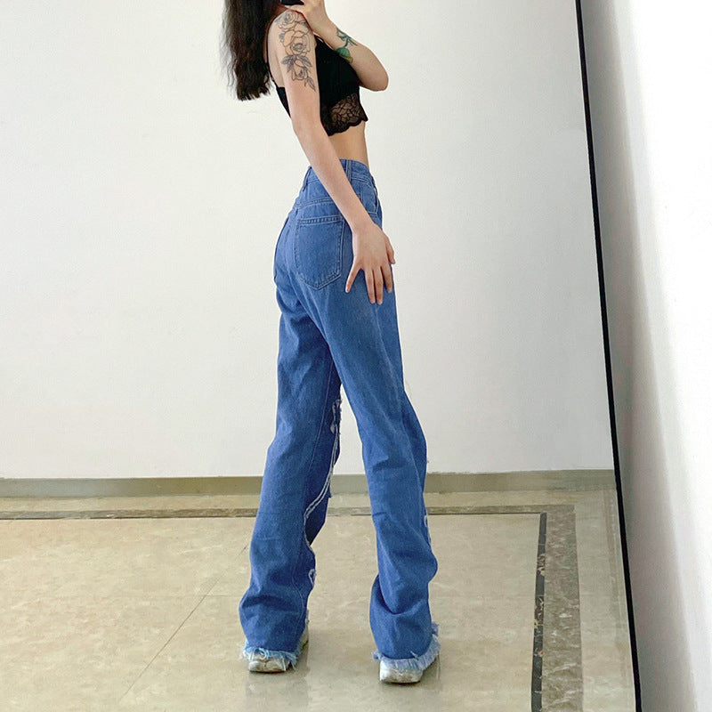 Ariana Vogue High Waist Star Distressed Flared Jeans for Women