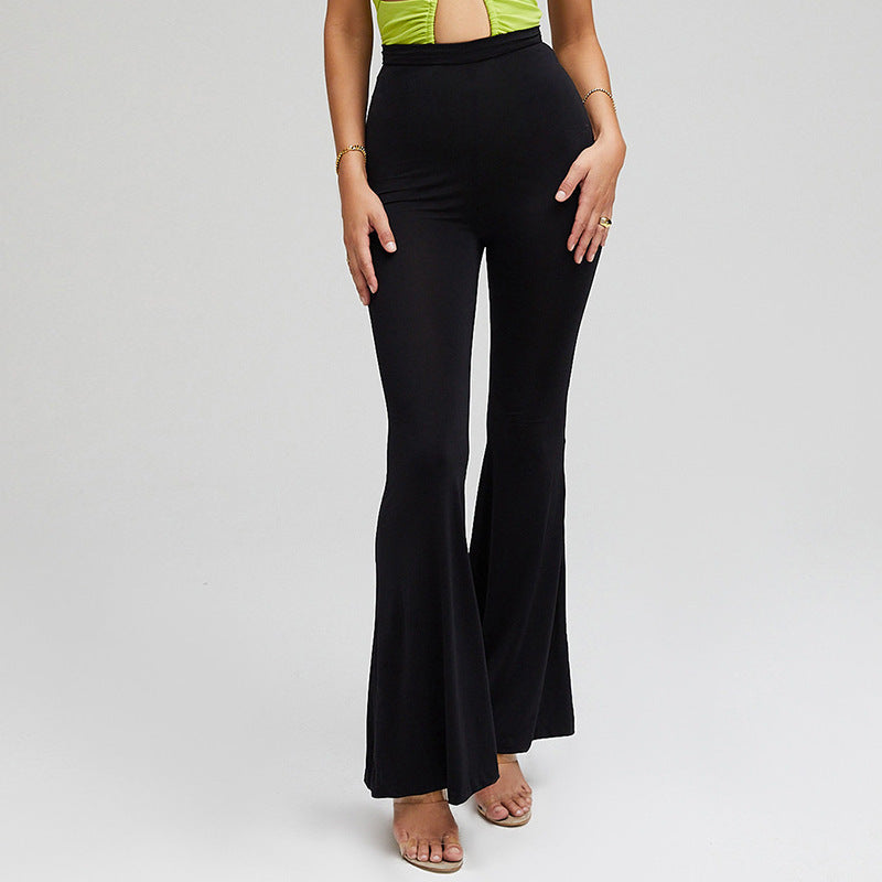 Chic High Waisted Stretch Flared Leg Trousers for Effortless Style