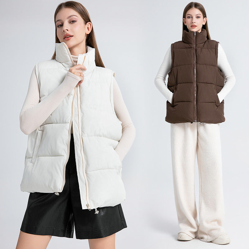 Cozy Thermal Padded Puffer Vest with Stand Up Collar and Pockets