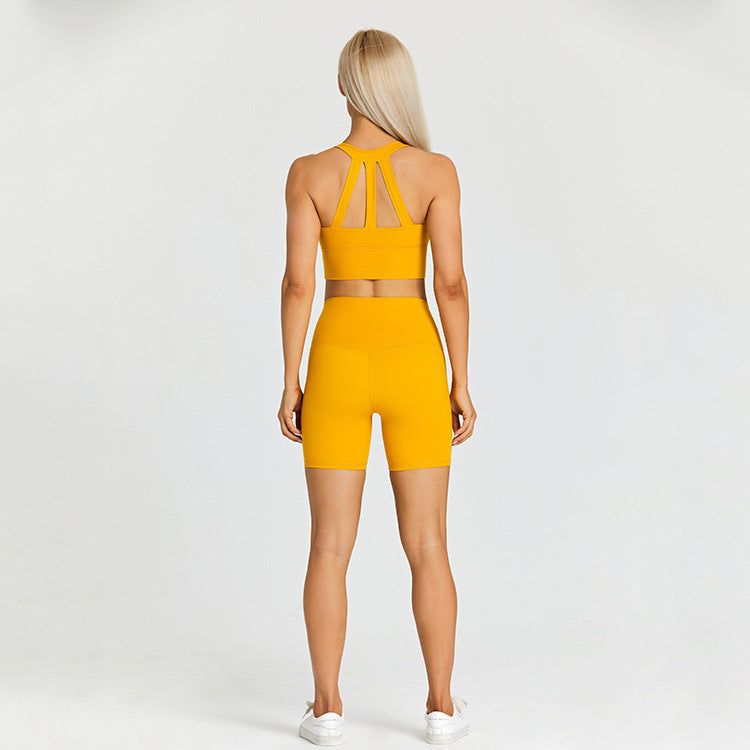 Stylish Women's Quick Drying Athletic Sports Bra and High Waist Biker Shorts Set