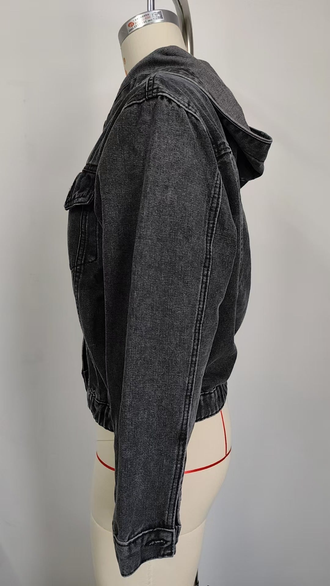 Relaxed Fit Washed Denim Hooded Jacket with Button Closure