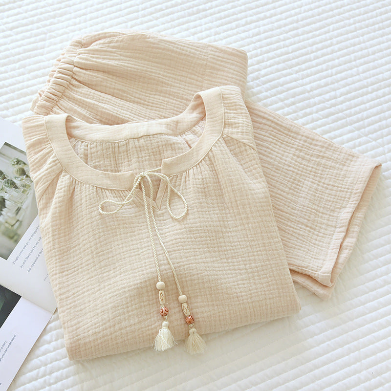 Comfortable Women's Pure Cotton Tassel Detail Home Wear Pajama Suit