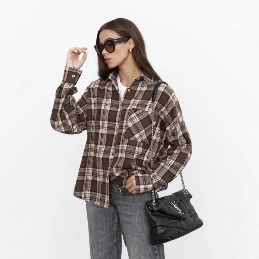 Cozy Oversized Plaid Button-Up Long Sleeve Shirt for Everyday Style