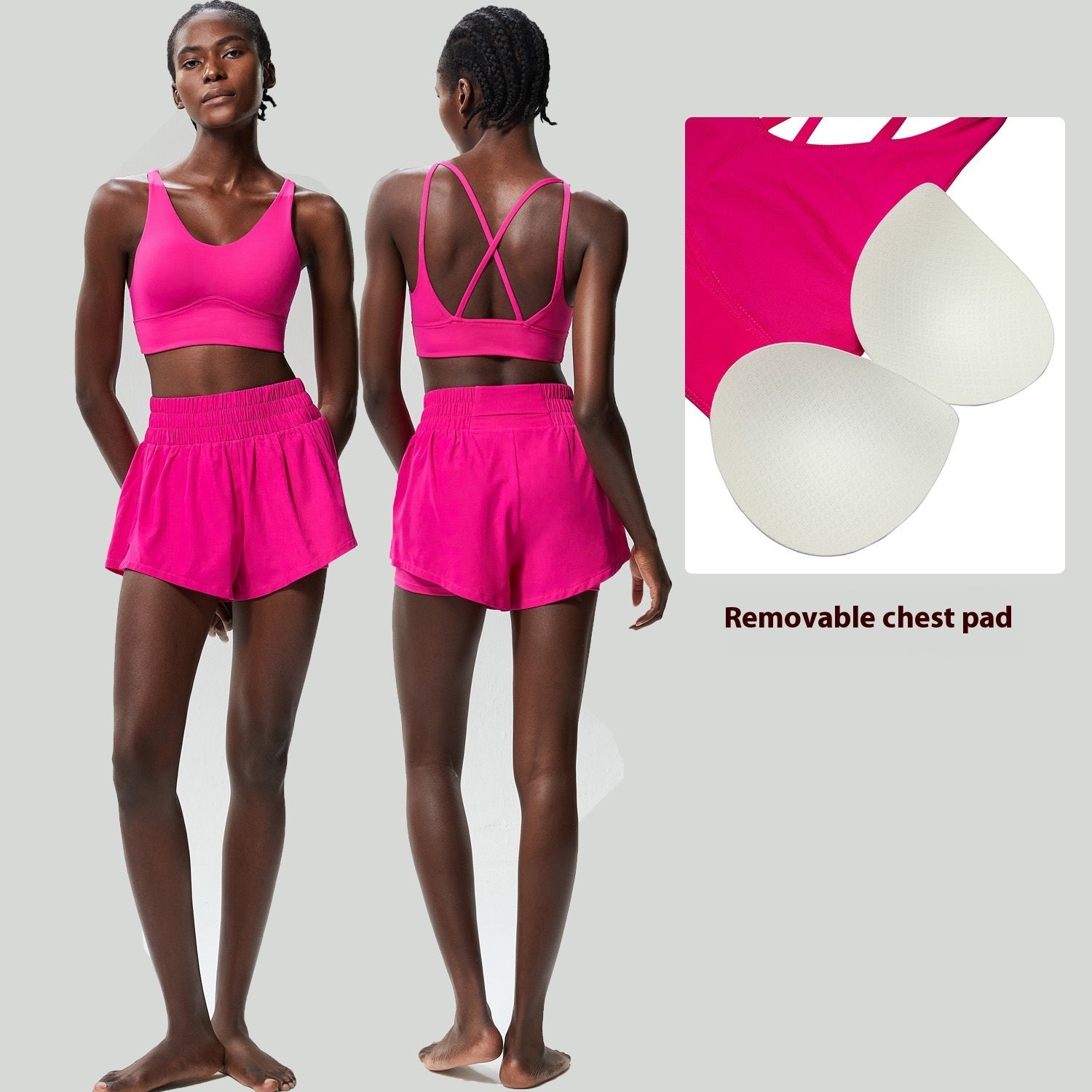 Quick Drying Nylon Athletic Crop Top and Dolphin Line Shorts Set for Fitness and Yoga
