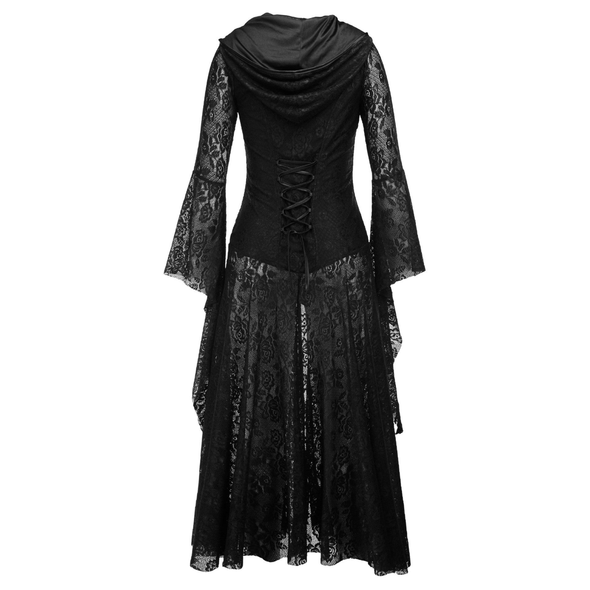 Gothic Lolita Lace Dress - Women's Black Ruffled Gown