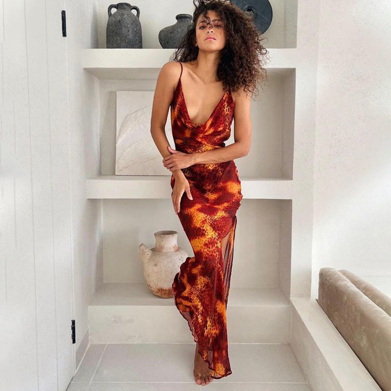 Women's Printed Cowl Neck Dress - Summer Strap Style