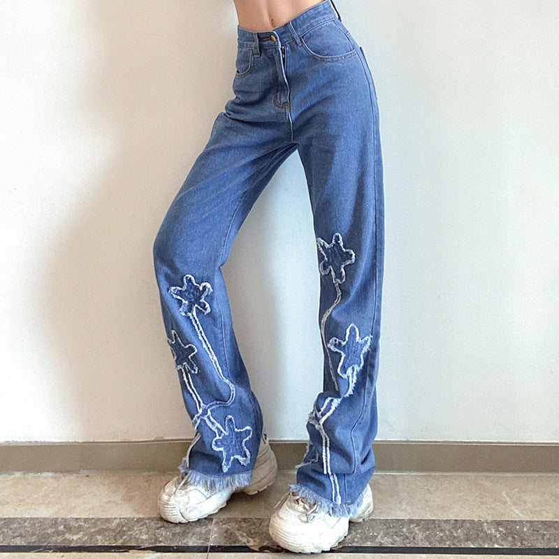 Ariana Vogue High Waist Star Distressed Flared Jeans for Women