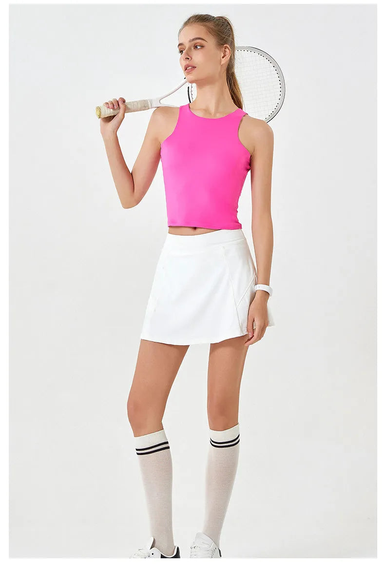 Comfortable Cloud Soft Fabric Double Layer Round Neck Sleeveless Athletic Crop Top