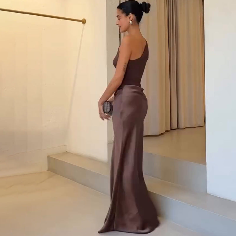 Women's One-Shoulder Dress - Backless Bodycon Maxi Gown