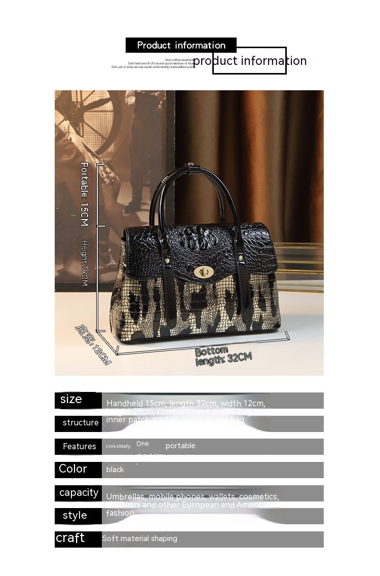 Chic Crocodile Embossed PU Leather Top Handle Crossbody Shoulder Bag