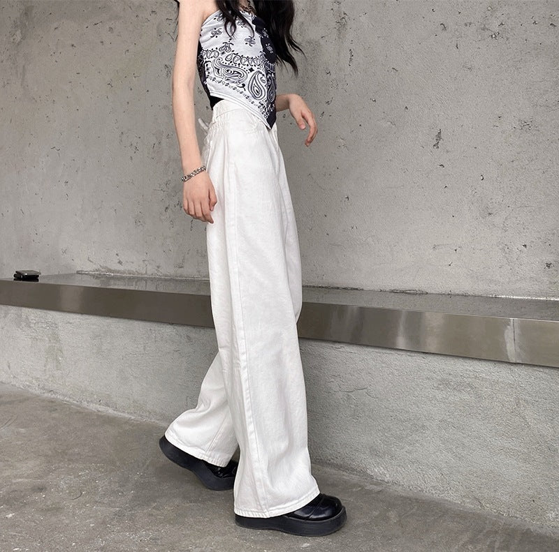 High-Rise Wide-Leg White Denim Jeans