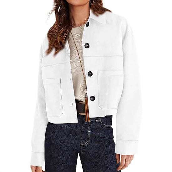 Chic Faux Suede Cropped Jacket Perfect for Effortless Casual Autumn Style