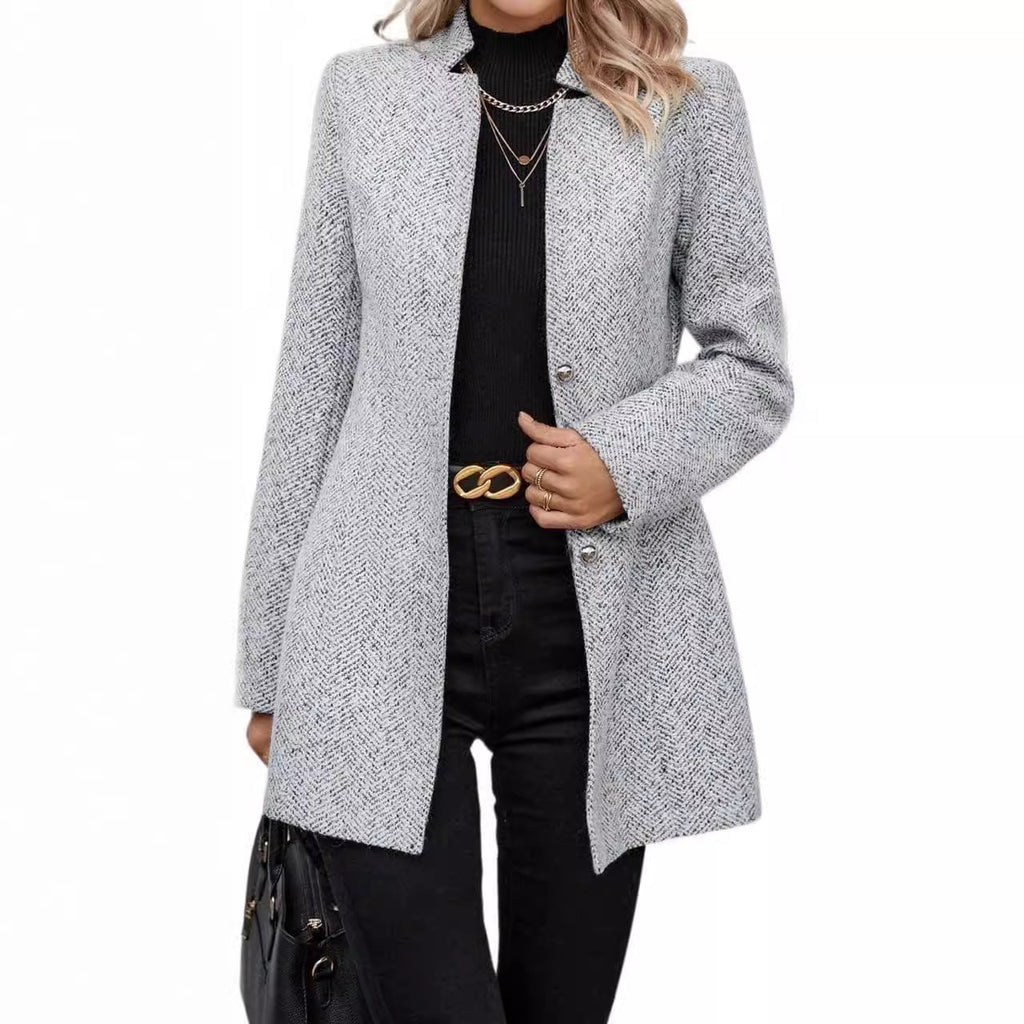 Chic Women's Long Sleeve Stand Collar Wool Blend Trench Coat