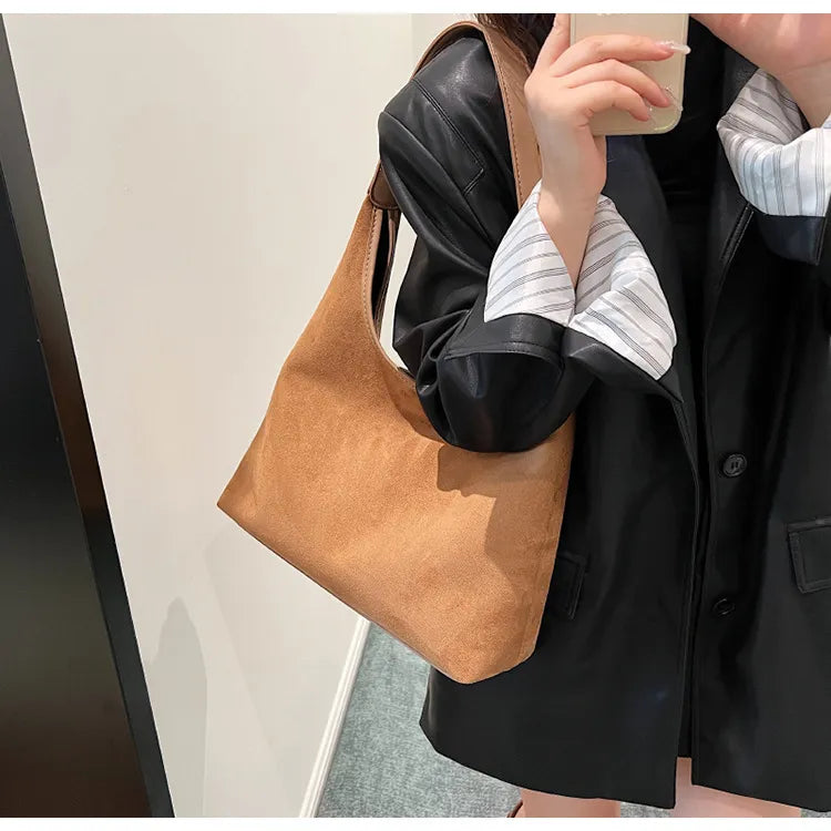 Chic Suede Hobo Shoulder Tote Bag
