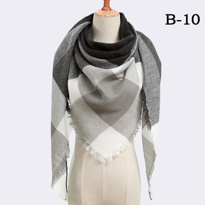 Cozy Plaid Triangle Shawl Scarf
