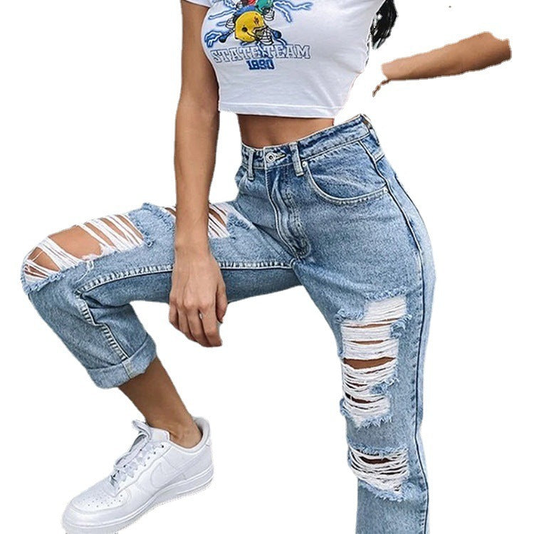 Women's Mid-Rise Ripped Jeans - Ariana Vogue